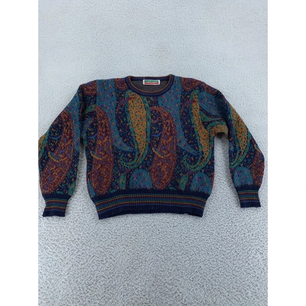 Vintage Sphinx Sweater CROP FIT Small Paisley‎ Knit Pullover Italy 90s
